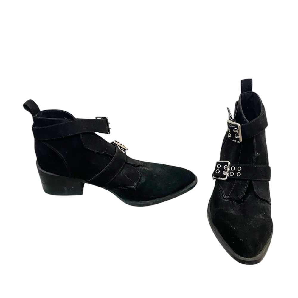 H&M Divided Black Faux Suede Ankle Boots Double Buckle Size 8 - Picture 5 of 8